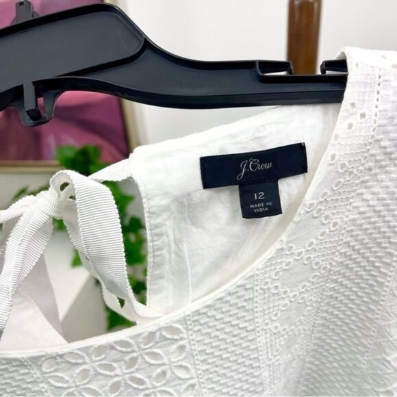 New J.Crew Flutter Sleeve Eyelet Dress in White Size 12 - Picture 11 of 14